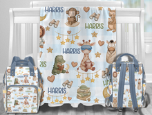 Load image into Gallery viewer, Baby Safari Animal's Personalized Multi-Function Diaper Bag/Backpack