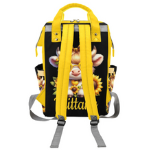 Load image into Gallery viewer, Baby Highland Cow Sunflower Personalized Multi-Function Diaper Bag/Backpack