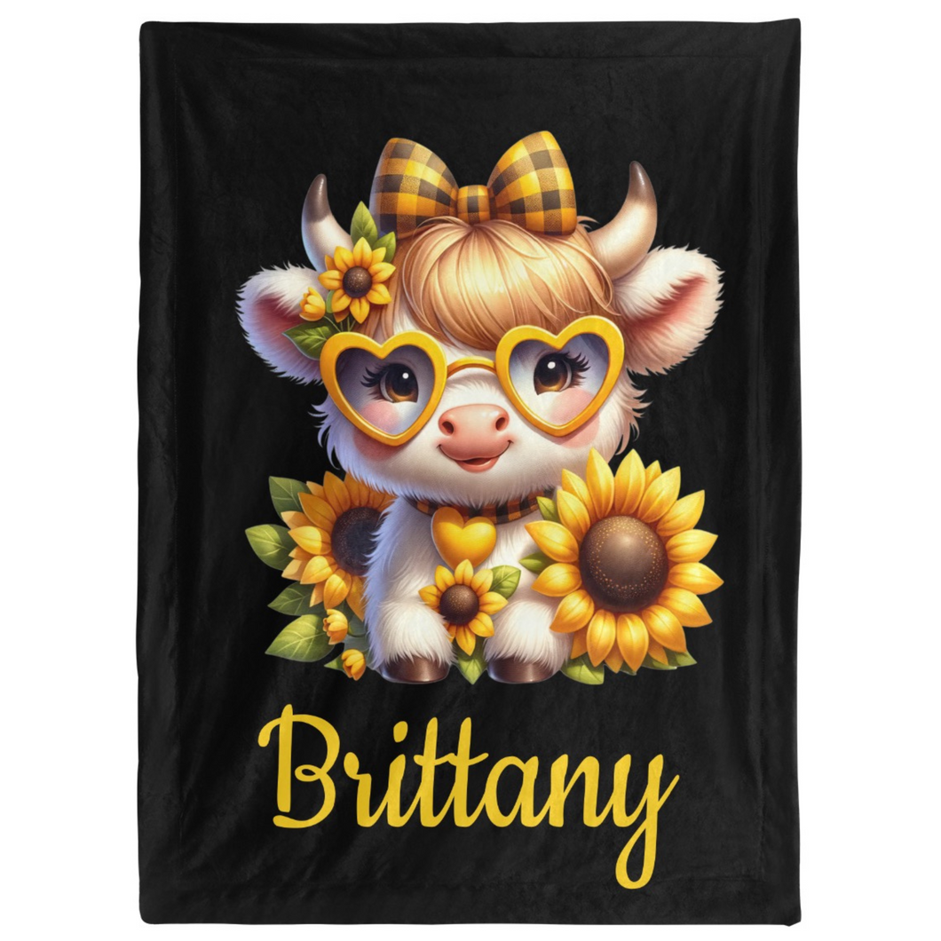 Baby Highland Cow Sunflower Minky Blanket