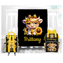 Load image into Gallery viewer, Baby Highland Cow Sunflower Personalized Multi-Function Diaper Bag/Backpack