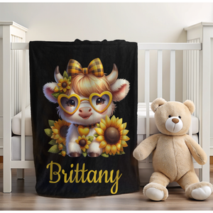 Baby Highland Cow Sunflower Minky Blanket