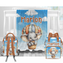 Load image into Gallery viewer, Up, Up and Away! Elephant Hot Air Balloon Personalized Multi-Function Diaper Bag/Backpack