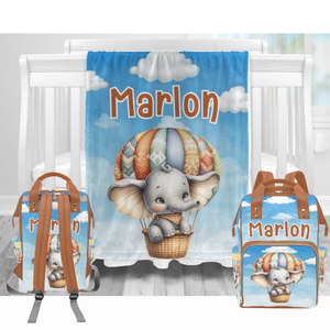 Up, Up and Away! Elephant Hot Air Balloon Personalized Multi-Function Diaper Bag/Backpack
