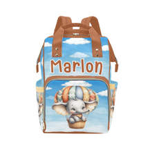 Load image into Gallery viewer, Up, Up and Away! Elephant Hot Air Balloon Personalized Multi-Function Diaper Bag/Backpack