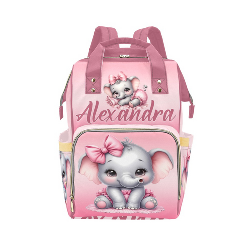 Pink Elephant Personalized Multi-Function Diaper Bag/Backpack