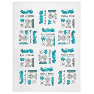 Personalized Birth Stat Teal Elephant Minky Blanket