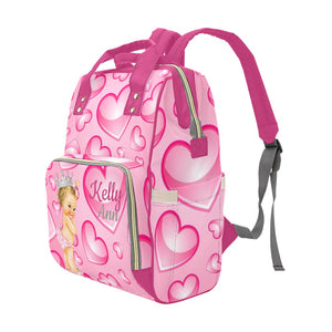 Pretty Pink Princess Hearts Personalized Multi-Function Diaper Bag
