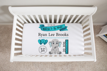 Load image into Gallery viewer, Personalized Elephant Birth Stat Crib Sheets