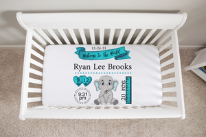 Personalized Elephant Birth Stat Crib Sheets