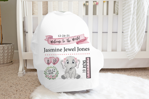 Personalized Birth Stat Pink Elephant Car Seat Covers