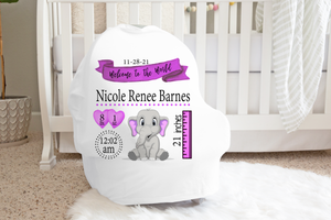 Personalized Birth Stat Purple  Elephant Car Seat Covers