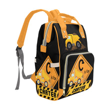 Load image into Gallery viewer, Black and Yellow Dump Truck  Personalized Multi-Function Diaper Bag