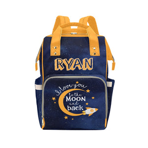 I Love You To The Moon And Back  Navy  Personalized Multi-Function Diaper Bag