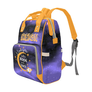 I Love You To The Moon And Back Purple Personalized Multi-Function Diaper Bag