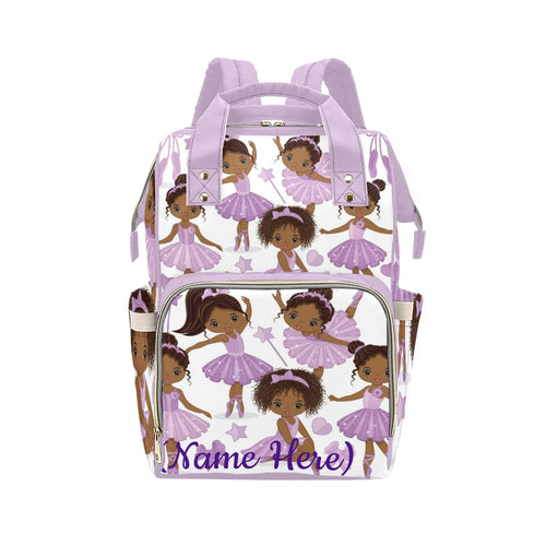 Purple Ballerina Personalized Multi-Function Diaper Bag