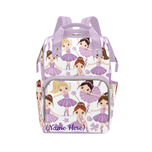 Personalized Baby Girl Purple Ballerina  Multi-Function Diaper Bag