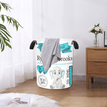Load image into Gallery viewer, Teal  Elephant Personalized Birth Stat Laundry Hamper