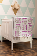 Load image into Gallery viewer, Personalized Purple Elephant Birth Stat Minky Blankets