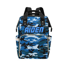 Load image into Gallery viewer, Blue Camouflage Personalized Multi-Function Diaper Bag