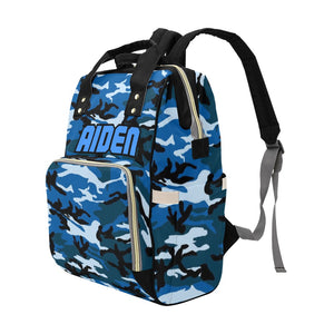 Blue Camouflage Personalized Multi-Function Diaper Bag