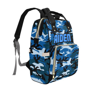 Blue Camouflage Personalized Multi-Function Diaper Bag