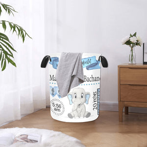 Blue Elephant Personalized Birth Stat Laundry Hamper
