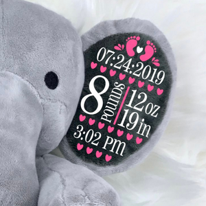 Personalized Birth Stat Stuffed  Elephant