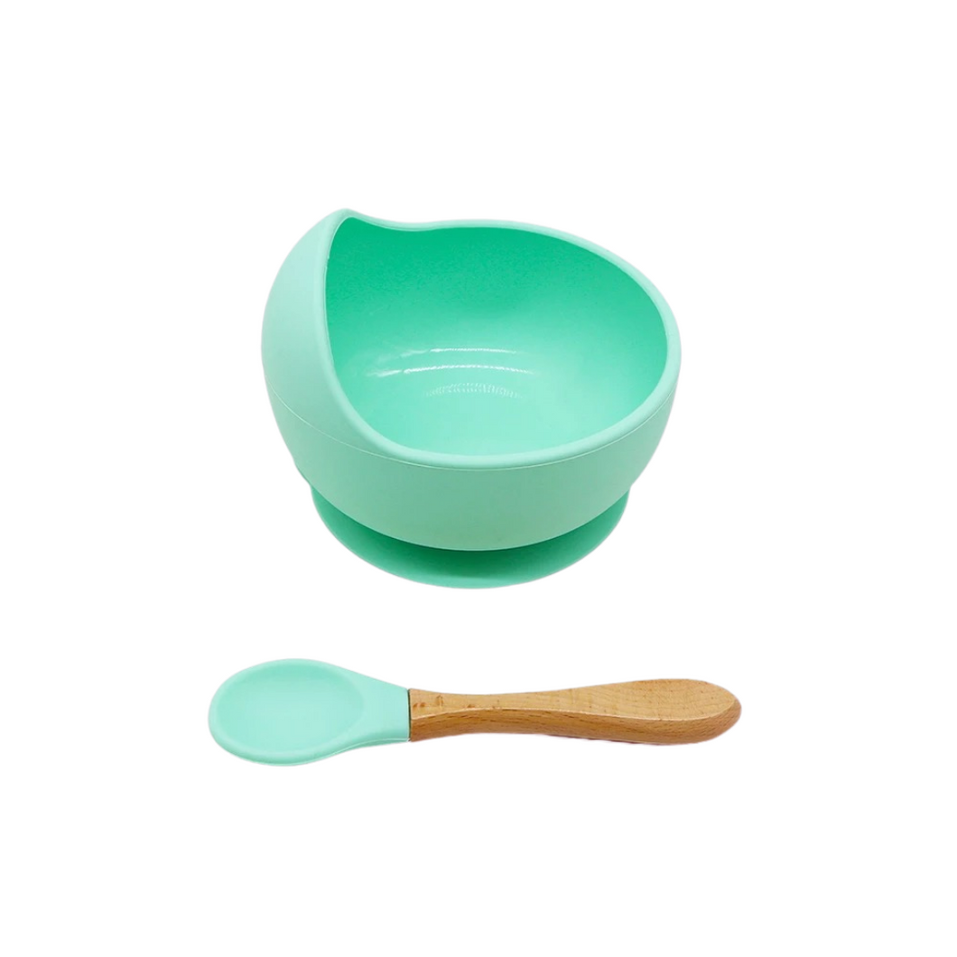 Silicone Suction Bowl and Spoon Set - Mint