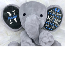 Load image into Gallery viewer, Personalized Birth Stat Stuffed  Elephant