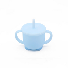 Load image into Gallery viewer, Silicone Baby Training Sippy Cup With Straw- Baby Blue
