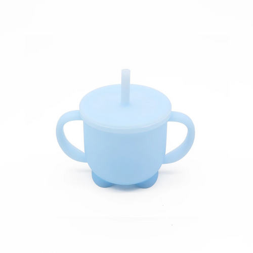 Silicone Baby Training Sippy Cup With Straw- Baby Blue
