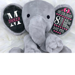Personalized Birth Stat Stuffed  Elephant