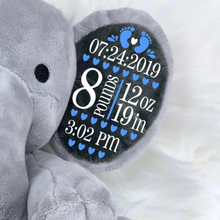 Load image into Gallery viewer, Personalized Birth Stat Stuffed  Elephant