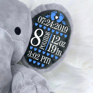 Personalized Birth Stat Stuffed  Elephant