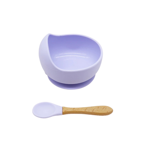 Silicone Suction Bowl and Spoon Set - Purple