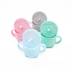 Silicone Baby Training Sippy Cup With Straw-Gray