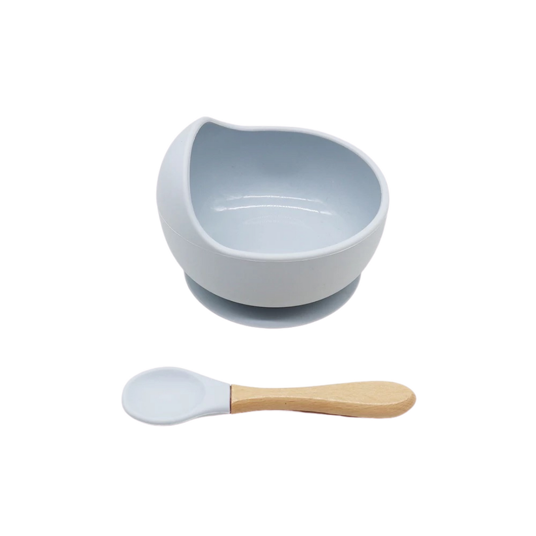Silicone Suction Bowl and Spoon Set - Gray