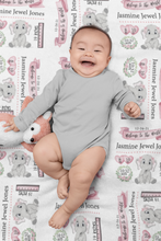 Load image into Gallery viewer, Personalized Pink  Elephant Birth Stat Minky Blanket