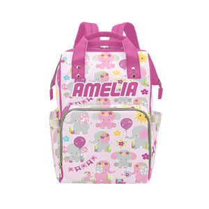Pink Elephant Personalized Multi-Funtion Diaper Bag