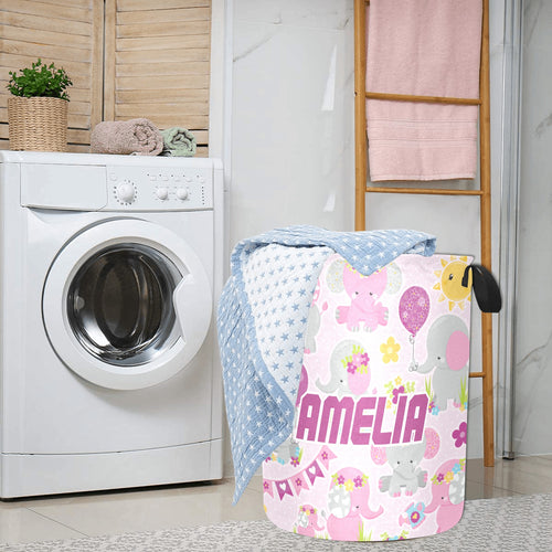 Pink Elephant Personalized Laundry Hamper