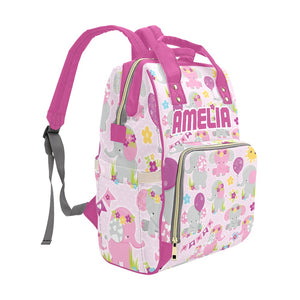 Pink Elephant Personalized Multi-Funtion Diaper Bag