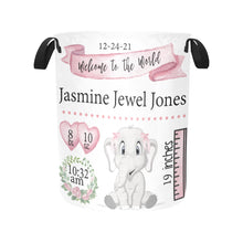 Load image into Gallery viewer, Pink Elephant Personalized Birth Stat Laundry Hamper