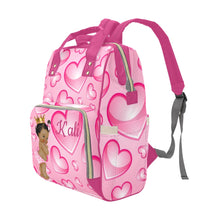 Load image into Gallery viewer, Pretty Pink Princess Hearts Personalized Multi-Function Diaper Bag