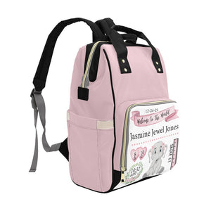 Personalized Pink Elephant Birth Stat Multi-Function Diaper Bag