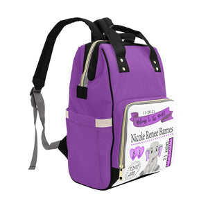 Personalized Purple  Elephant Birth Stat Multi-Function Diaper Bag