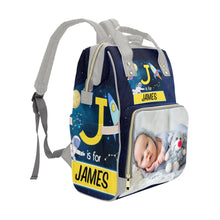 Load image into Gallery viewer, Navy Blue Space Personalized Multi-Function Diaper Bag